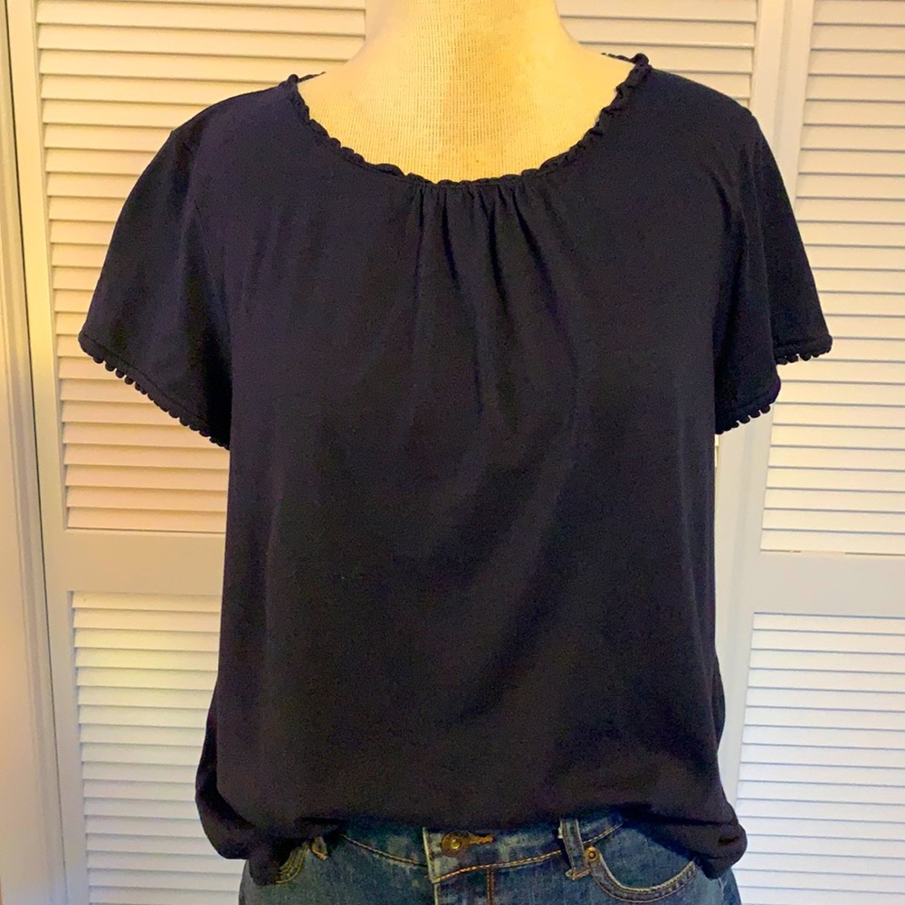 Boden Navy Blue Ruffle Beck T shirt Size 14